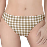 Tan And White Gingham Pattern Print Women's Thong