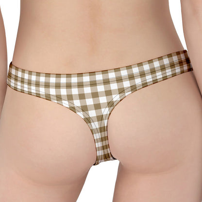 Tan And White Gingham Pattern Print Women's Thong