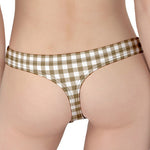 Tan And White Gingham Pattern Print Women's Thong