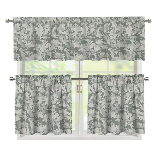 Tan Digital Camo Pattern Print 3 Piece Kitchen Curtains