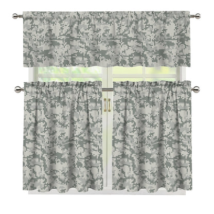Tan Digital Camo Pattern Print 3 Piece Kitchen Curtains