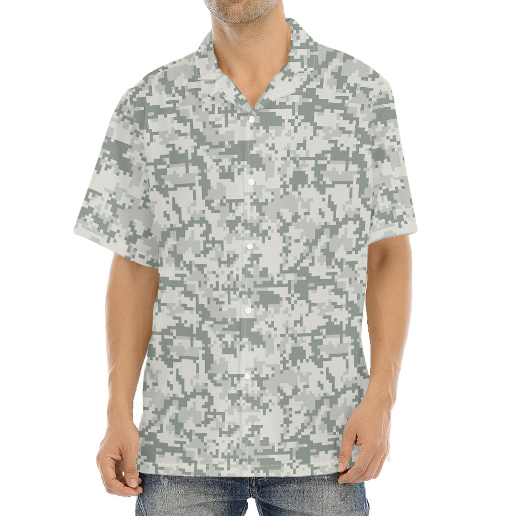 Tan Digital Camo Pattern Print Aloha Shirt