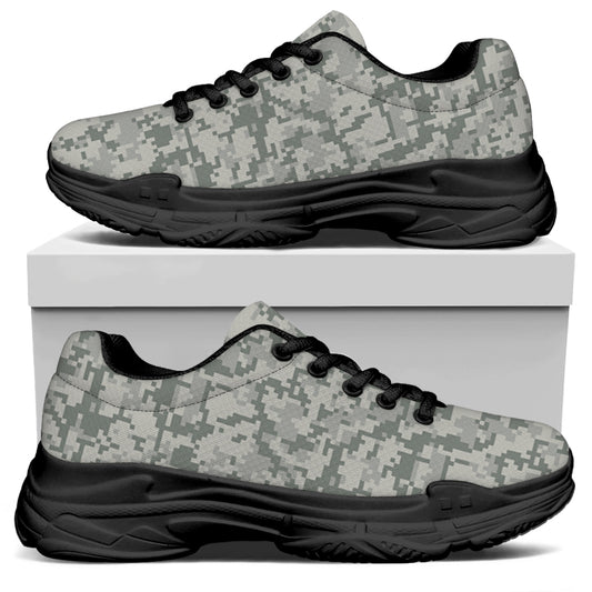 Tan Digital Camo Pattern Print Black Chunky Shoes