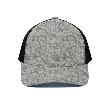 Tan Digital Camo Pattern Print Black Mesh Trucker Cap