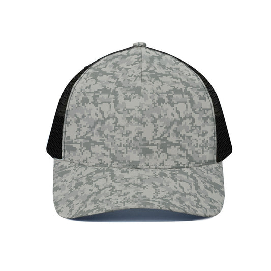Tan Digital Camo Pattern Print Black Mesh Trucker Cap