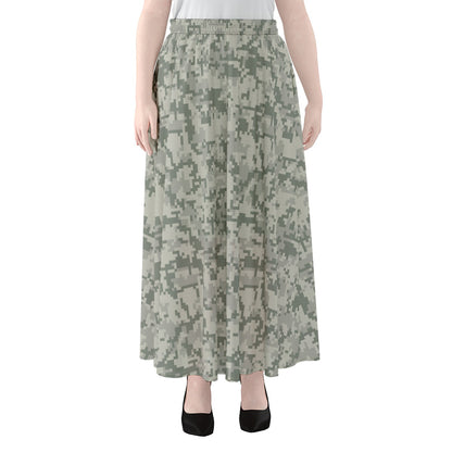 Tan Digital Camo Pattern Print Chiffon Maxi Skirt