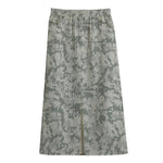 Tan Digital Camo Pattern Print Cotton Front Slit Maxi Skirt