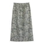 Tan Digital Camo Pattern Print Cotton Front Slit Maxi Skirt