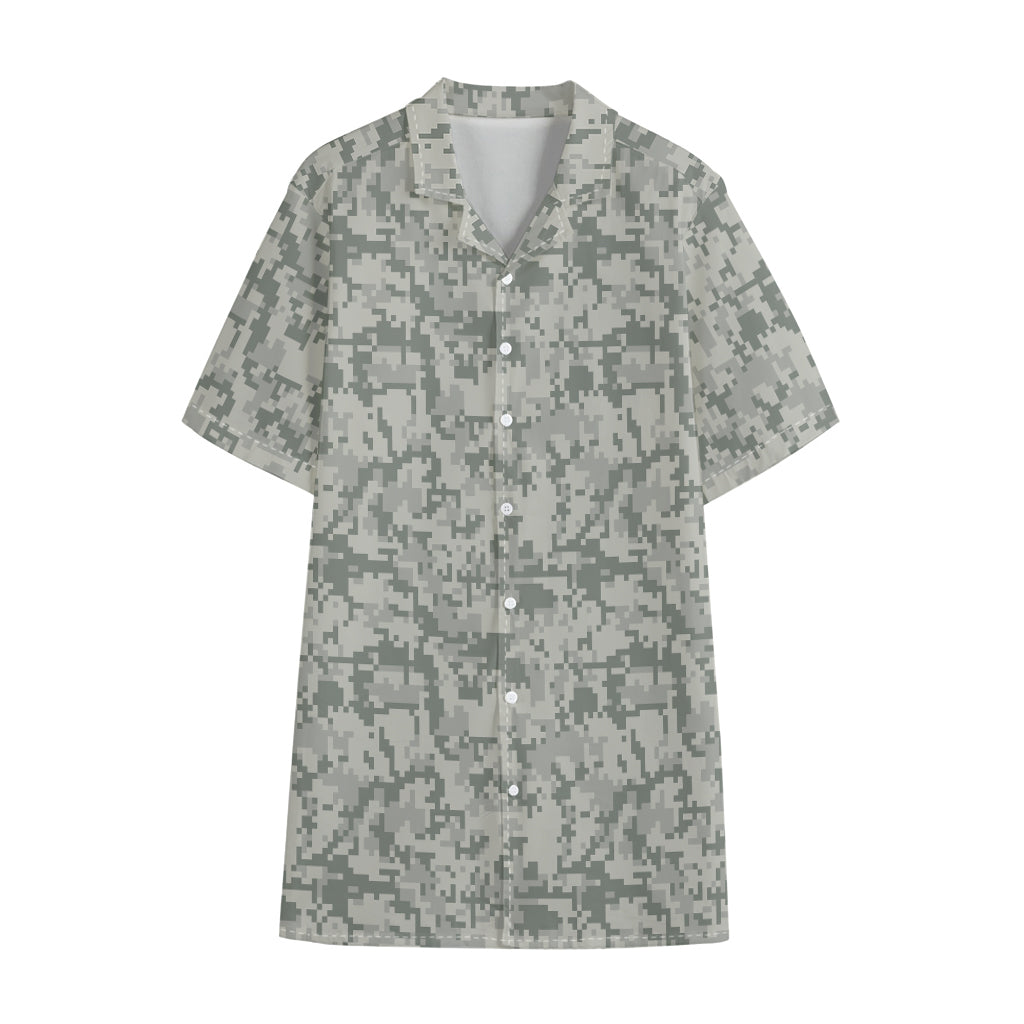 Tan Digital Camo Pattern Print Cotton Hawaiian Shirt