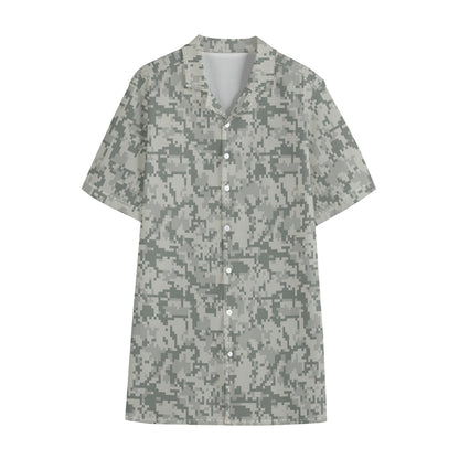 Tan Digital Camo Pattern Print Cotton Hawaiian Shirt
