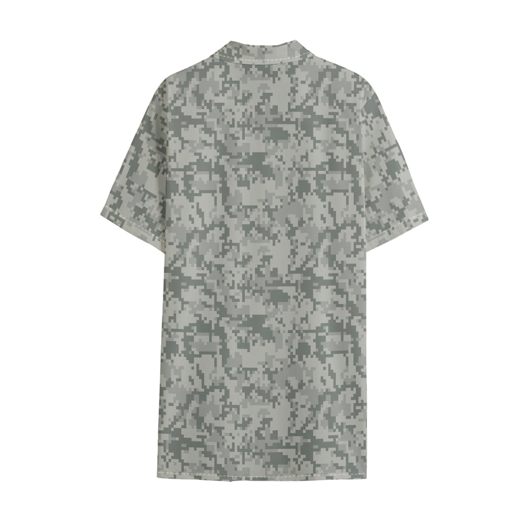 Tan Digital Camo Pattern Print Cotton Hawaiian Shirt