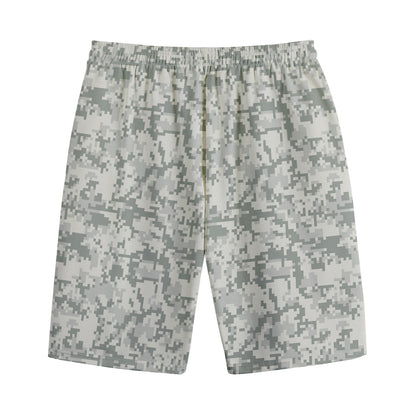 Tan Digital Camo Pattern Print Cotton Shorts