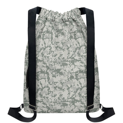 Tan Digital Camo Pattern Print Drawstring Backpack