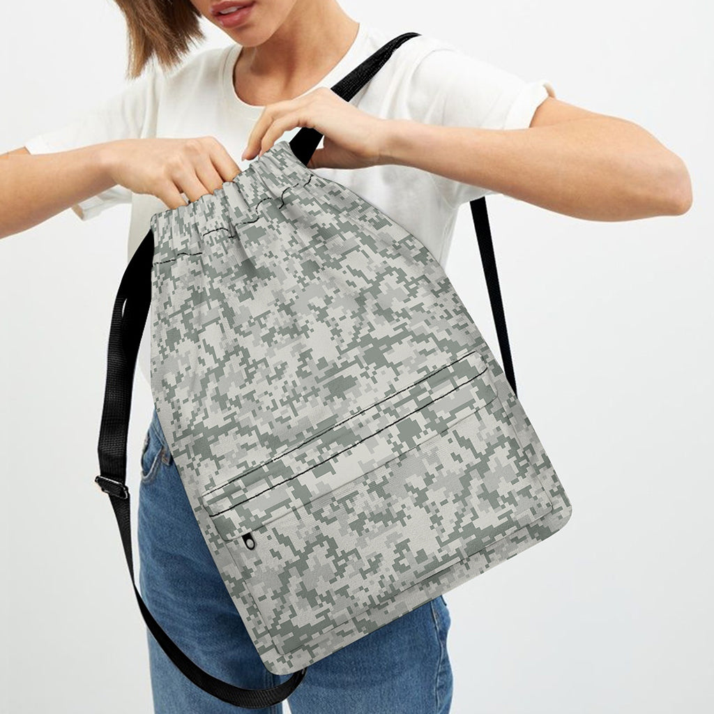 Tan Digital Camo Pattern Print Drawstring Backpack