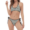 Tan Digital Camo Pattern Print Halter Scoop Tie Side Bikini