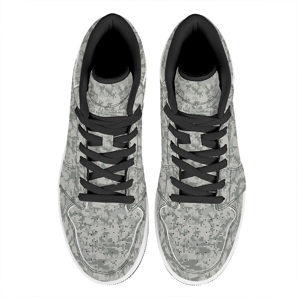 Tan Digital Camo Pattern Print High Top Leather Sneakers