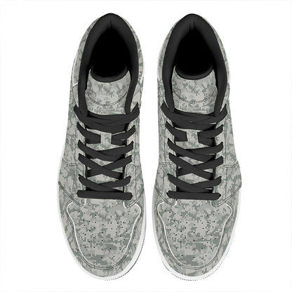 Tan Digital Camo Pattern Print High Top Leather Sneakers