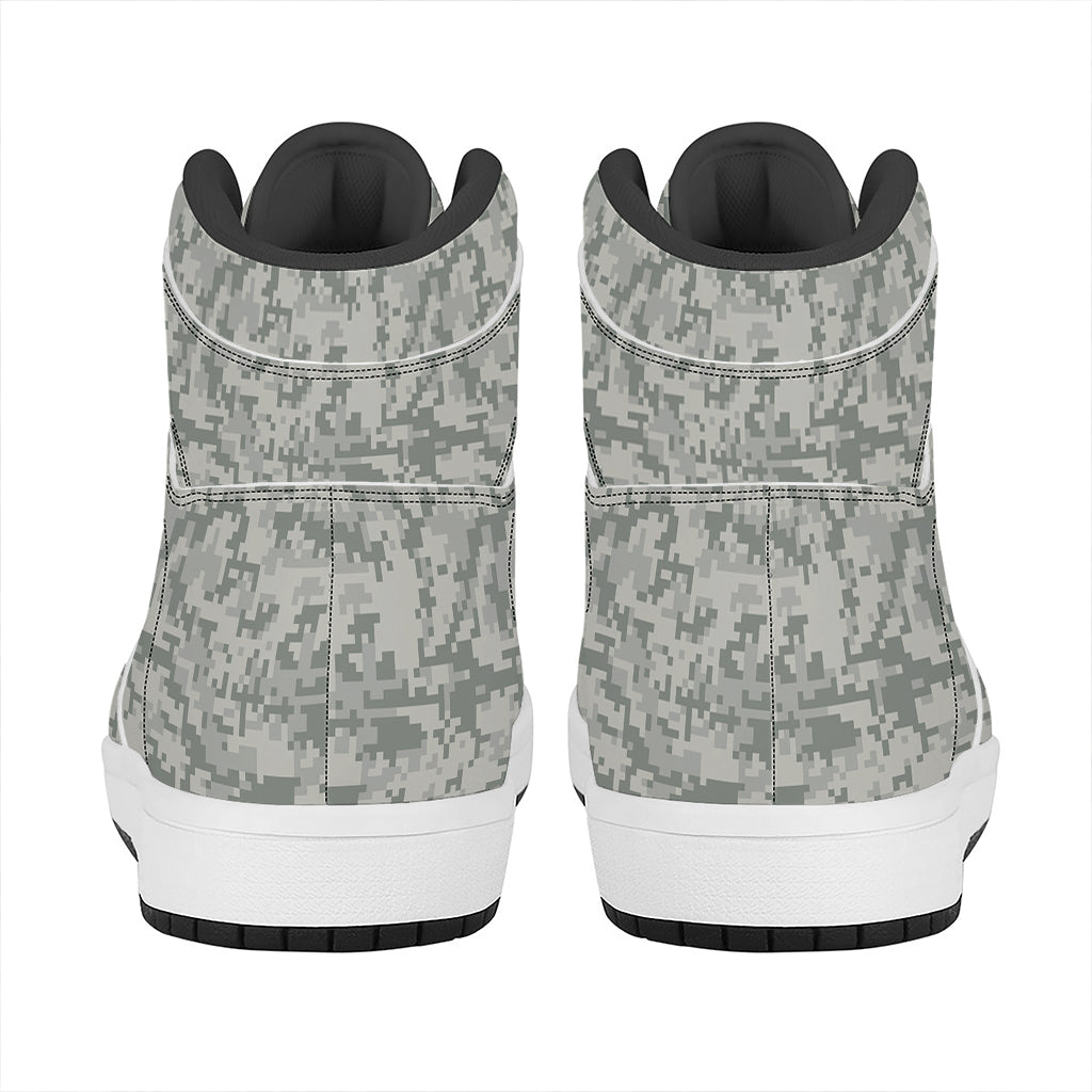Tan Digital Camo Pattern Print High Top Leather Sneakers