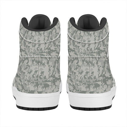Tan Digital Camo Pattern Print High Top Leather Sneakers