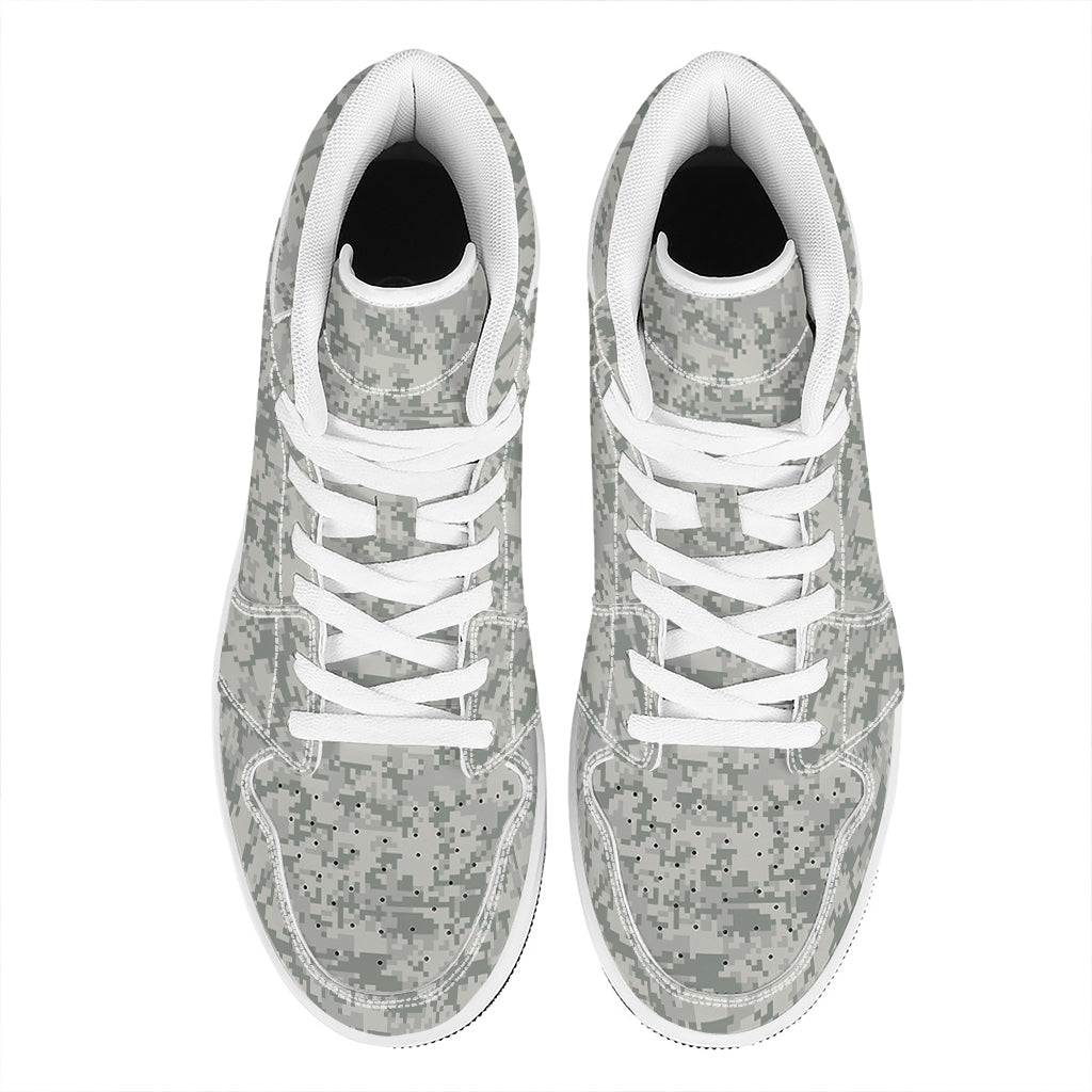 Tan Digital Camo Pattern Print High Top Leather Sneakers