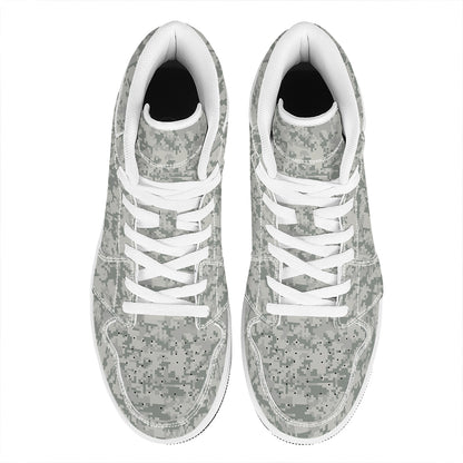 Tan Digital Camo Pattern Print High Top Leather Sneakers