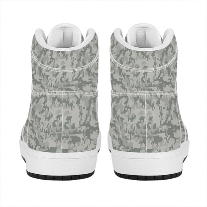 Tan Digital Camo Pattern Print High Top Leather Sneakers