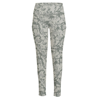 Tan Digital Camo Pattern Print High-Waisted Pocket Leggings