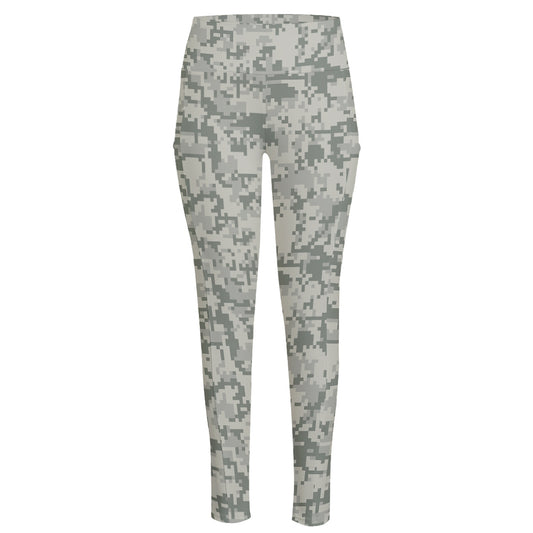 Tan Digital Camo Pattern Print High-Waisted Pocket Leggings