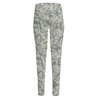 Tan Digital Camo Pattern Print High-Waisted Pocket Leggings
