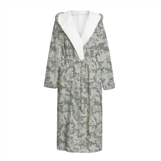 Tan Digital Camo Pattern Print Hooded Bathrobe