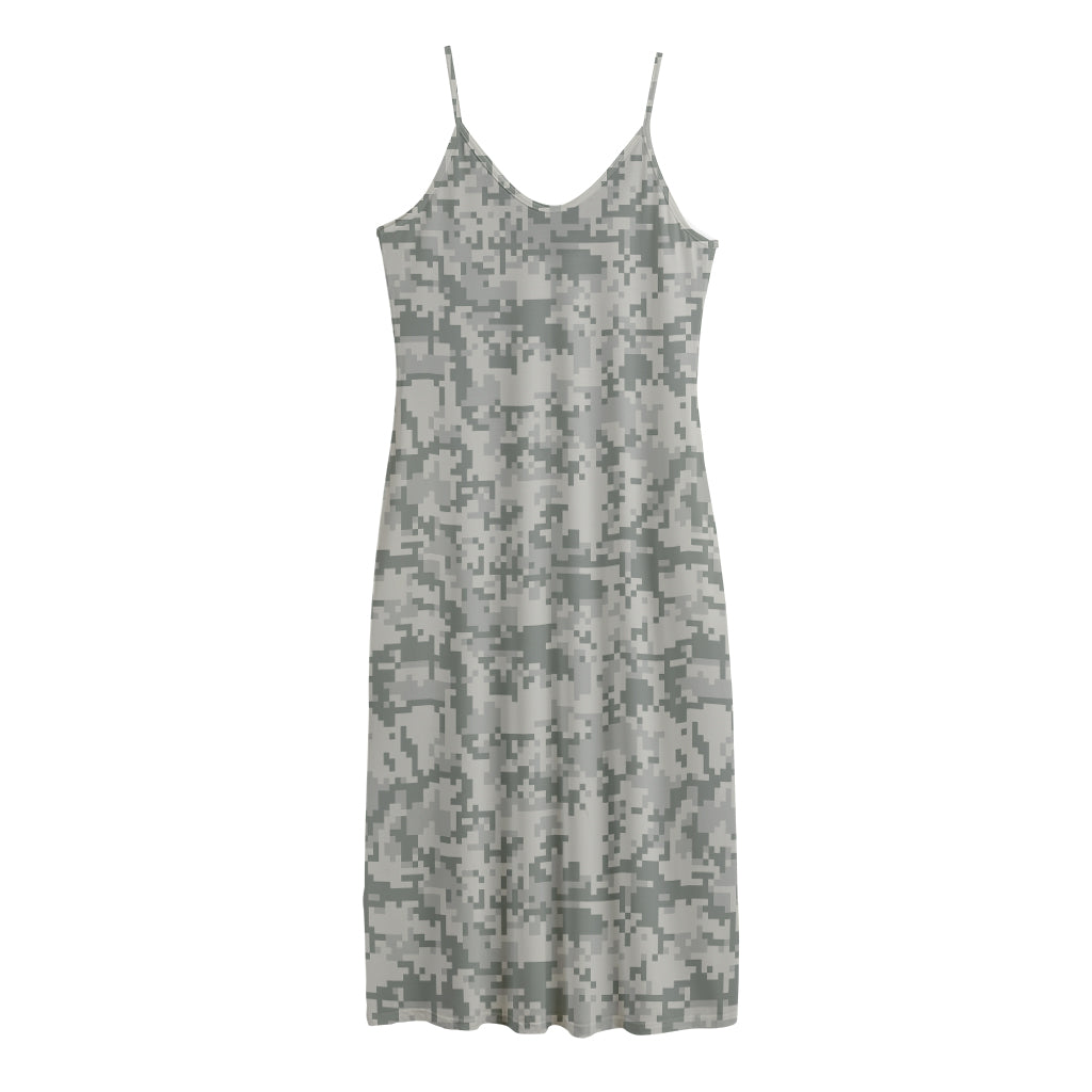 Tan Digital Camo Pattern Print Jersey Midi Cami Dress
