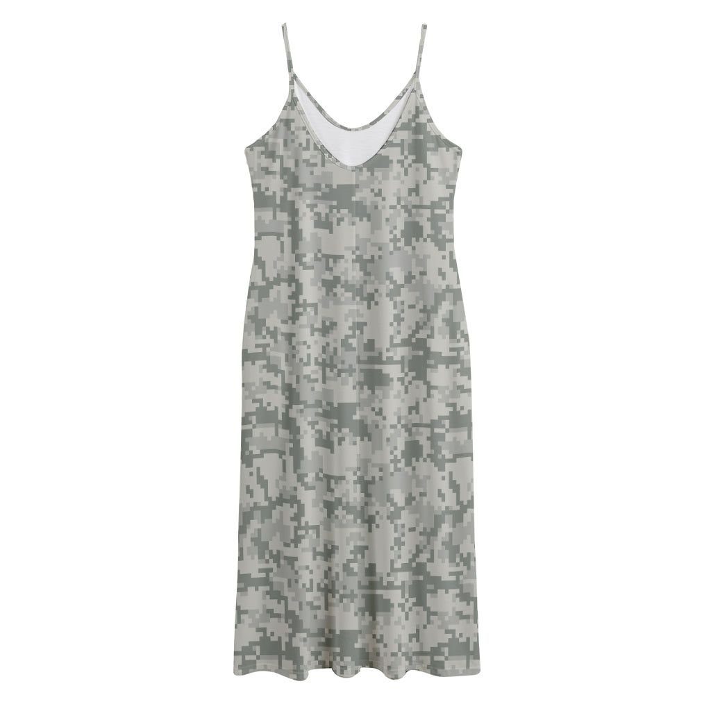 Tan Digital Camo Pattern Print Jersey Midi Cami Dress