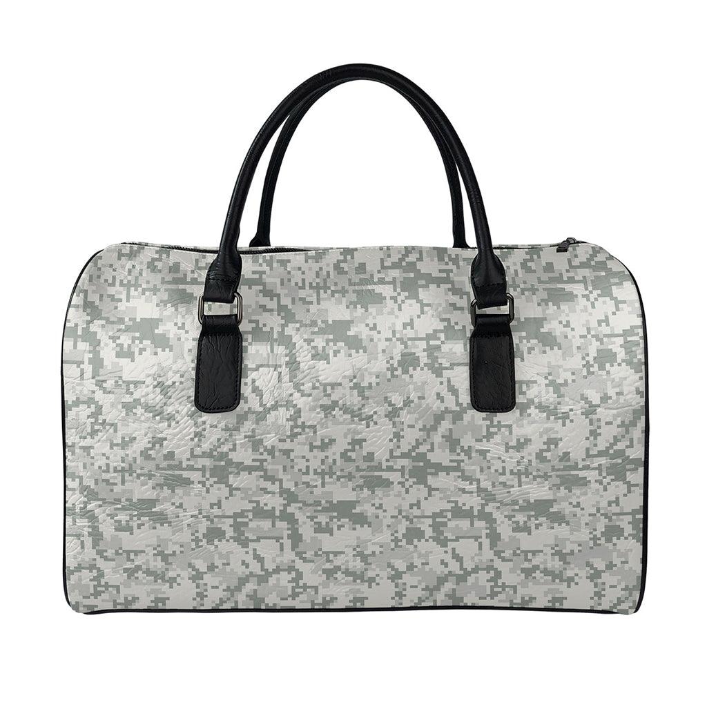 Tan Digital Camo Pattern Print Leather Duffle Bag
