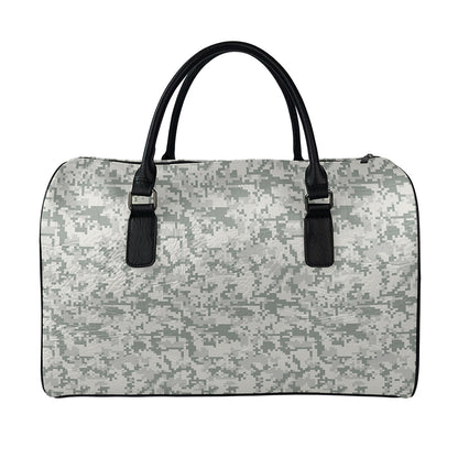 Tan Digital Camo Pattern Print Leather Duffle Bag