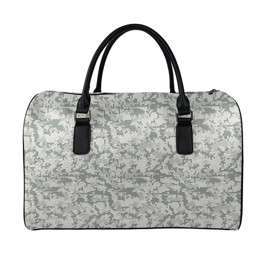 Tan Digital Camo Pattern Print Leather Duffle Bag