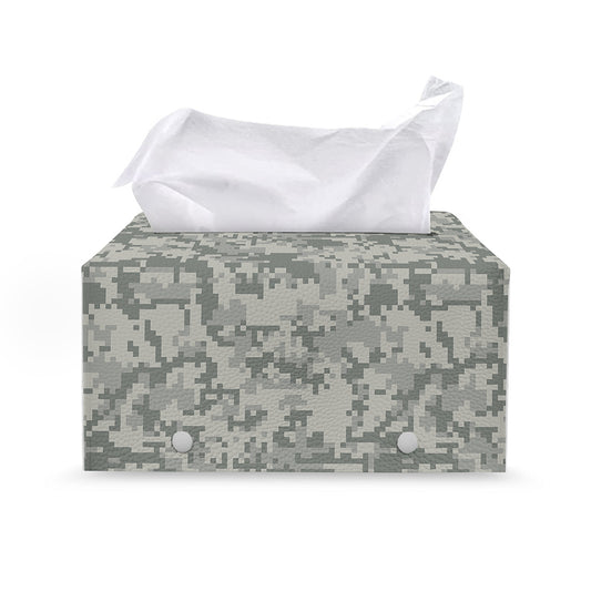 Tan Digital Camo Pattern Print Leather Tissue Box Cover