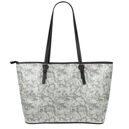 Tan Digital Camo Pattern Print Leather Tote Bag