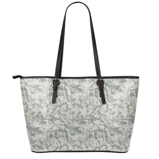 Tan Digital Camo Pattern Print Leather Tote Bag