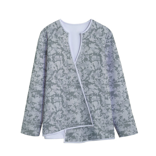 Tan Digital Camo Pattern Print Long Sleeve Short Coat
