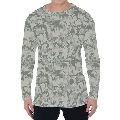 Tan Digital Camo Pattern Print Men's Long Sleeve T-Shirt