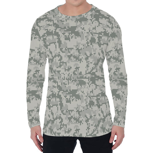 Tan Digital Camo Pattern Print Men's Long Sleeve T-Shirt