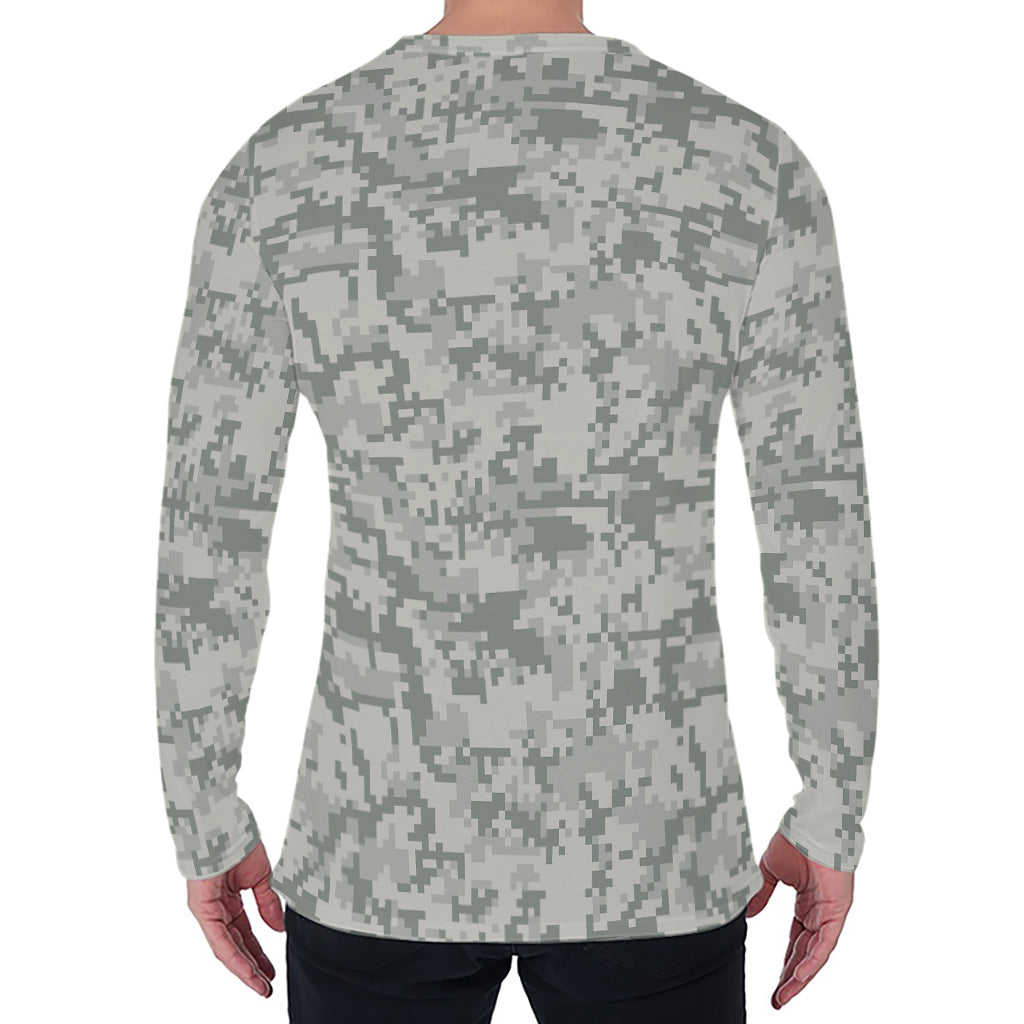 Tan Digital Camo Pattern Print Men's Long Sleeve T-Shirt