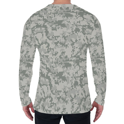Tan Digital Camo Pattern Print Men's Long Sleeve T-Shirt