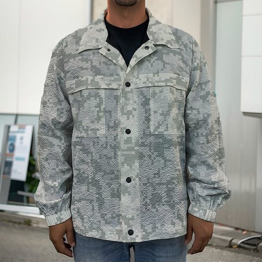 Tan Digital Camo Pattern Print Men's Shirt Jacket