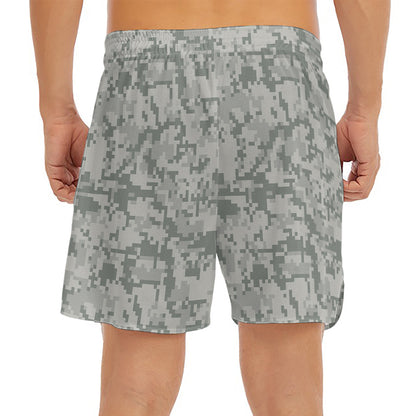 Tan Digital Camo Pattern Print Men's Split Running Shorts