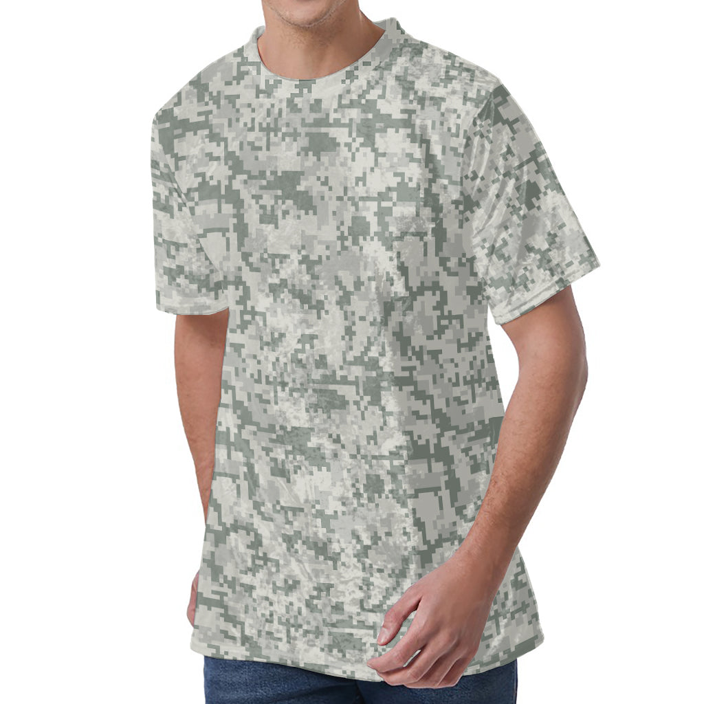 Tan Digital Camo Pattern Print Men's Velvet T-Shirt