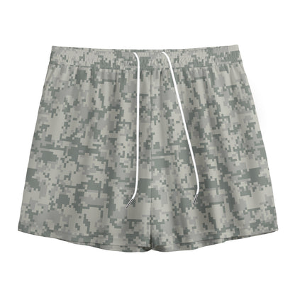 Tan Digital Camo Pattern Print Mesh Shorts