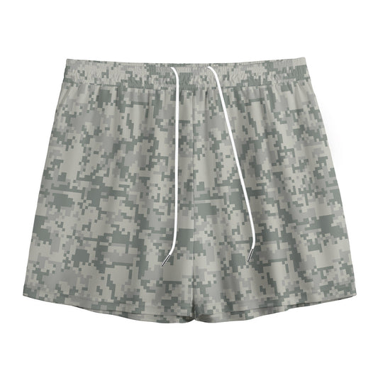 Tan Digital Camo Pattern Print Mesh Shorts