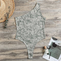 Tan Digital Camo Pattern Print One Shoulder Bodysuit