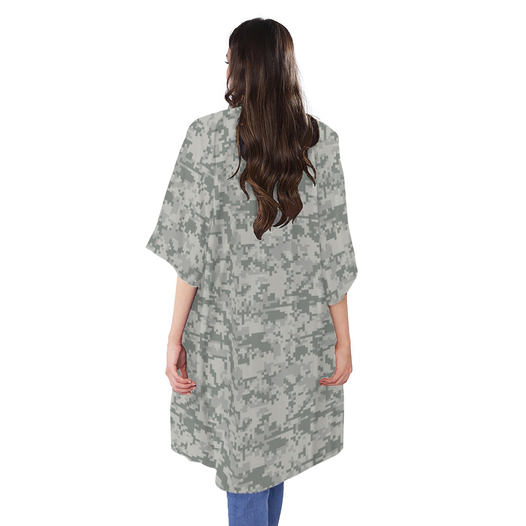 Tan Digital Camo Pattern Print Open Front Beach Cover Up